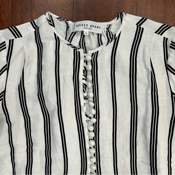 Apiece Apart Nueva Augustina Tunic, Black and White Striped Linen & Silk, Size 0 - Picture 5 of 16